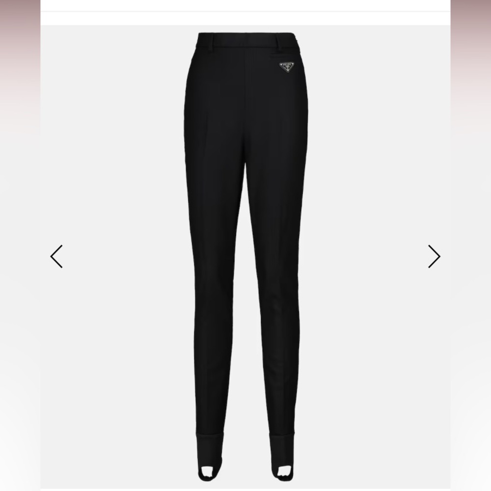 PRADA Women’s Black Stretchy Wool Logo-Plaque High Waisted Stirrup Leggings (44) - Picture 4 of 15